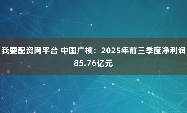 我要配资网平台 中国广核：2025年前三季度净利润85.76亿元